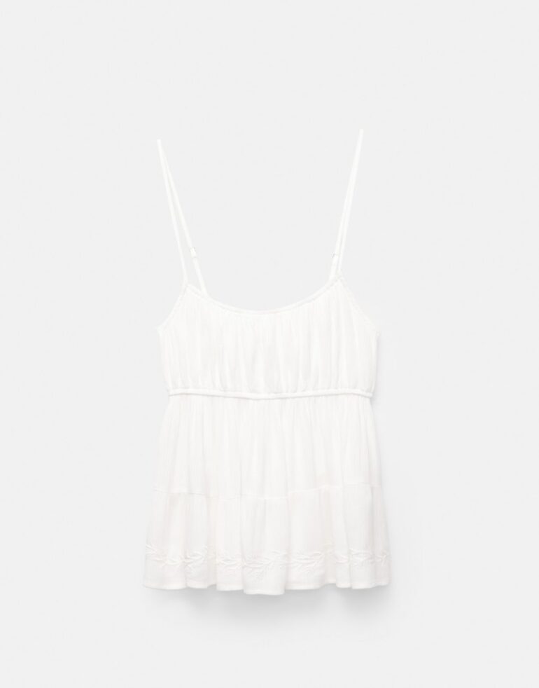 Pull & Bear white top with embroidery in white