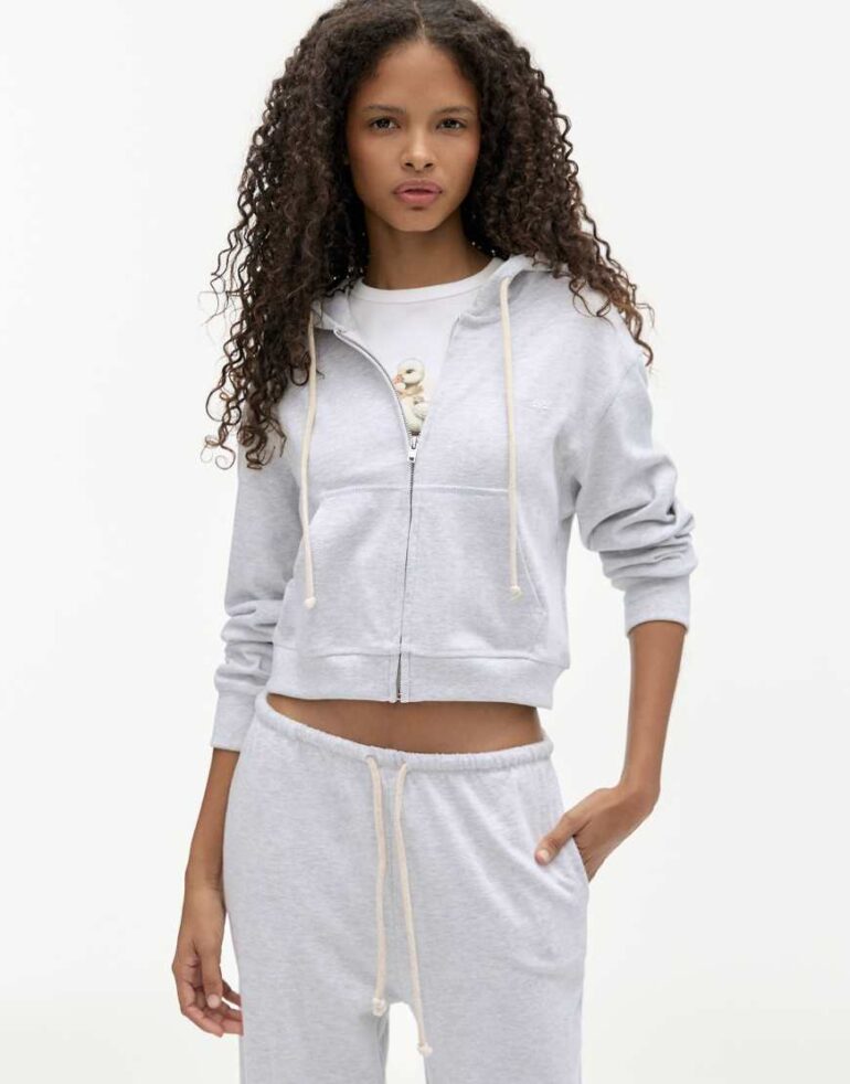 Pull & Bear zip up hoodie in grey