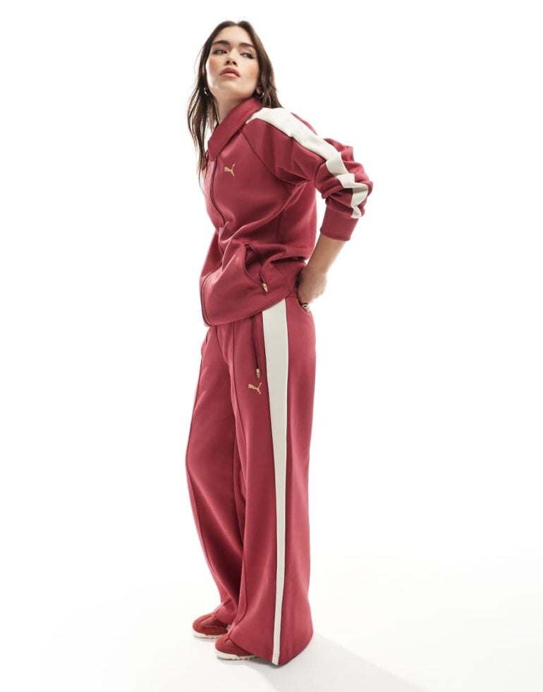 Puma T7 low rise track trousers co-ord in burgundy-Red