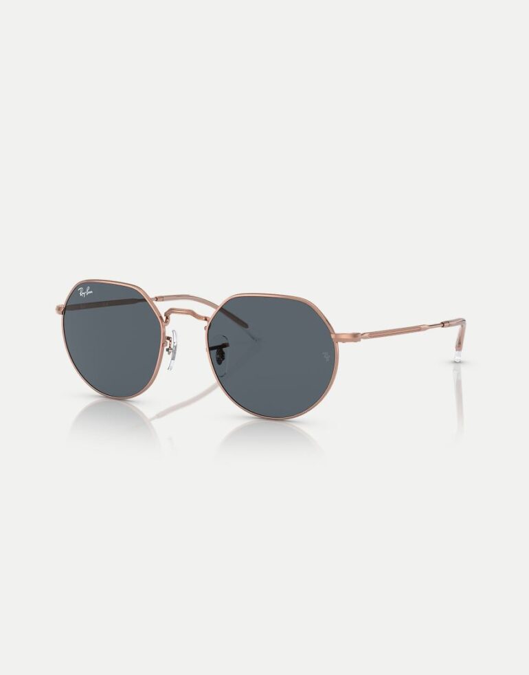 Ray-Ban jack rose gold irregular sunglasses in gold with blue lens in rose gold