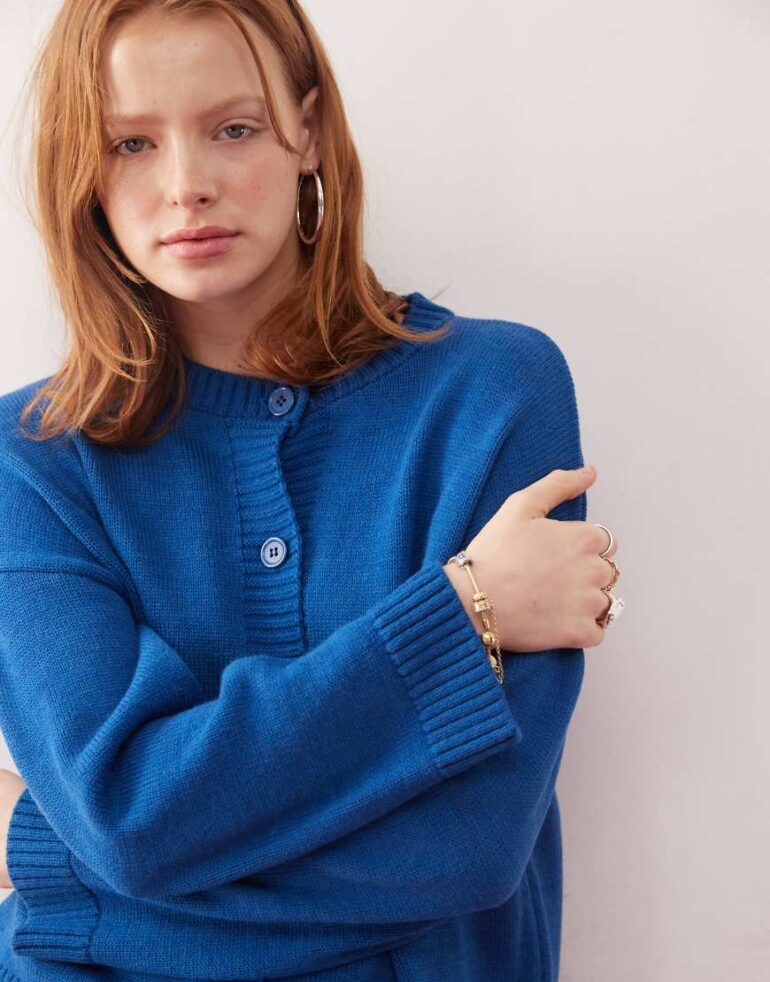 Reclaimed Vintage relaxed boxy knitted cardigan in cobalt blue
