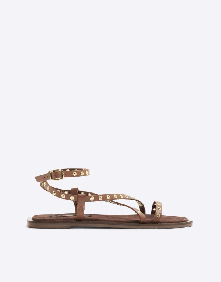 River Island Eyelet strappy sandals in brown / amber