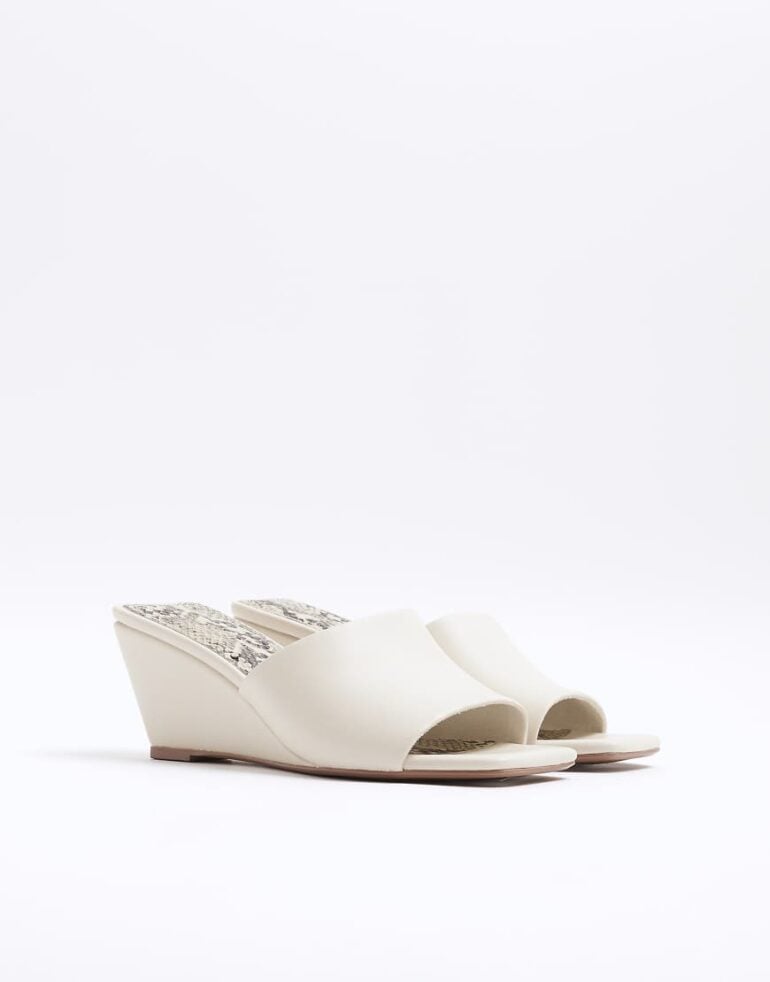 River Island Square toe wedge sandals in white