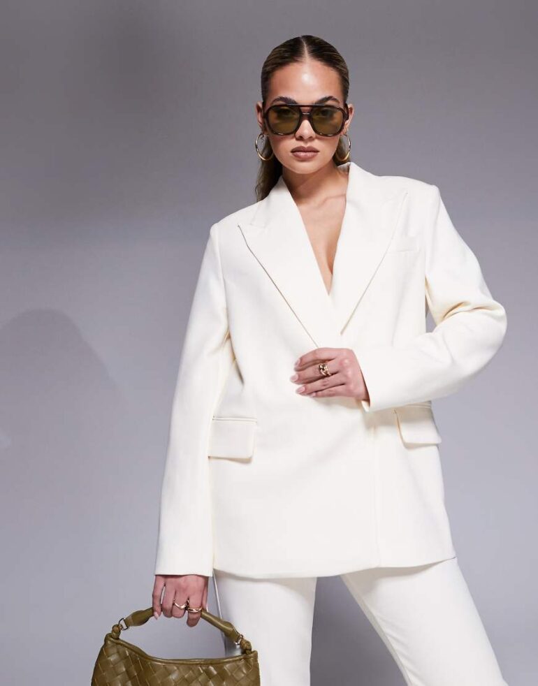 River Island oversized blazer co-ord in cream-White
