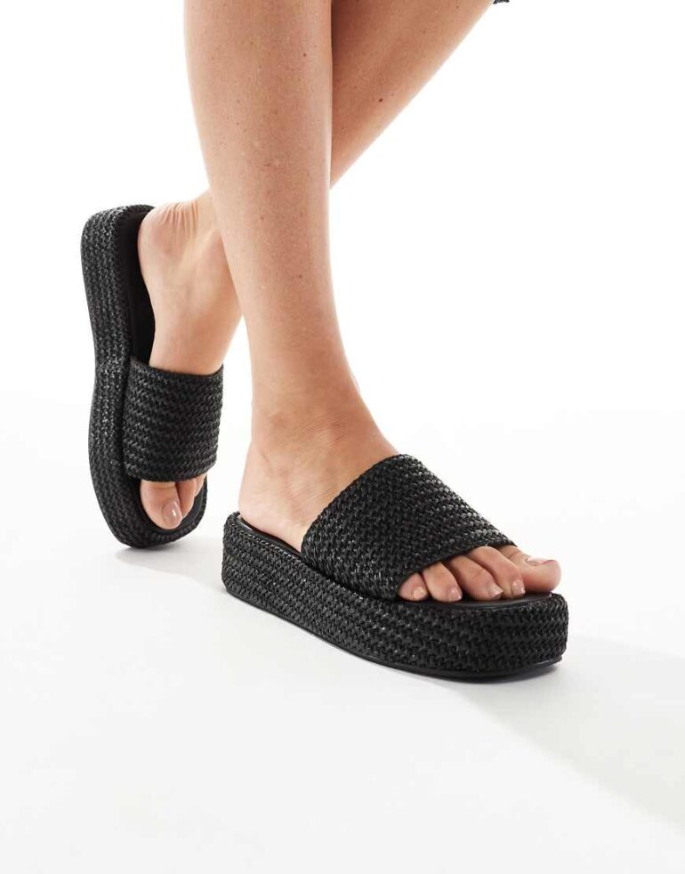SEQWL Summer slip on flatform wedge sandals in black