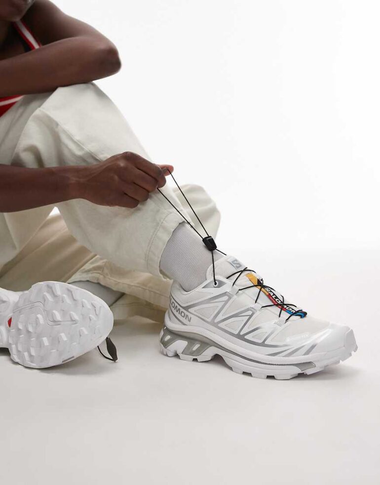 Salomon XT-6 GTX trainers in white and silver