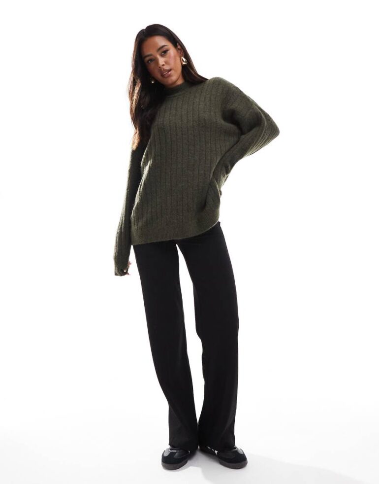 Selected Femme crew neck merino wool alpaca blend jumper in texture green
