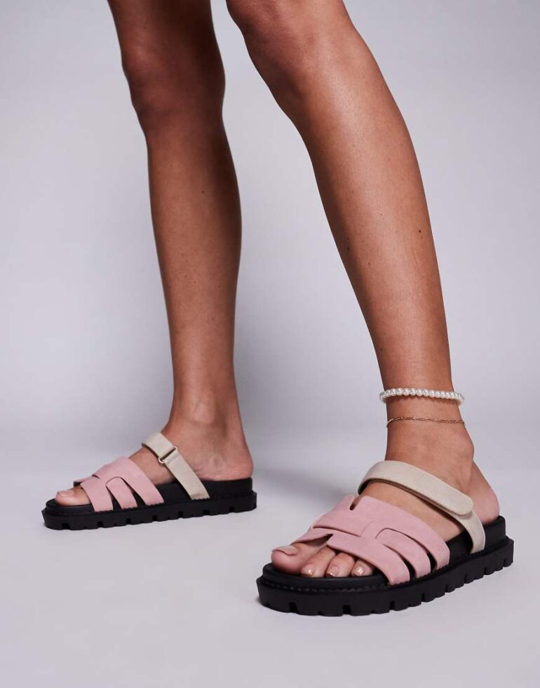 Simmi London Adelle mule sandals with strap in pink