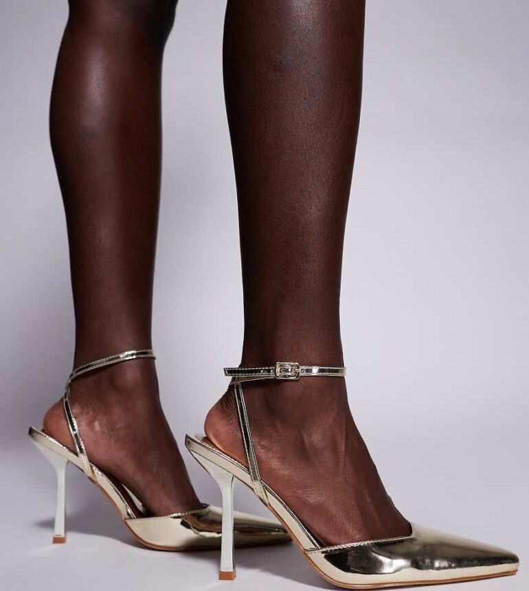 Simmi London Bebbo Wide Fit open back court shoe in gold