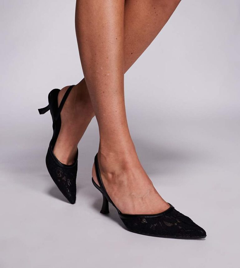 Simmi London Gracelyn Wide Fit pointed heeled mule in black lace