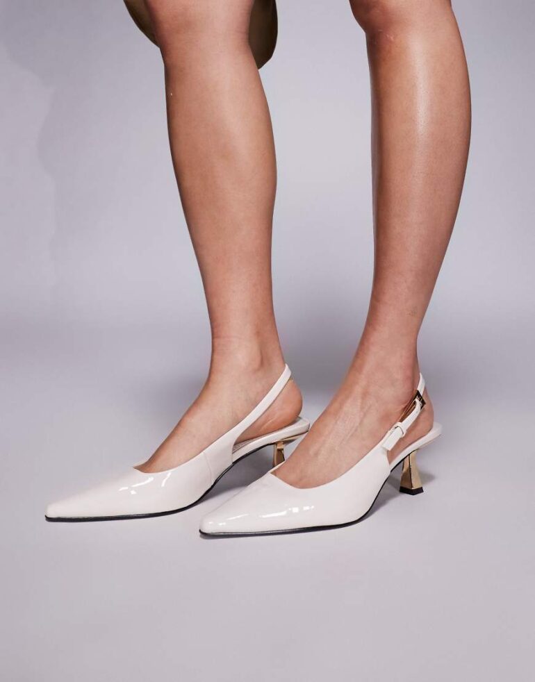 Simmi London June pointed slingback kitten heels in white patent