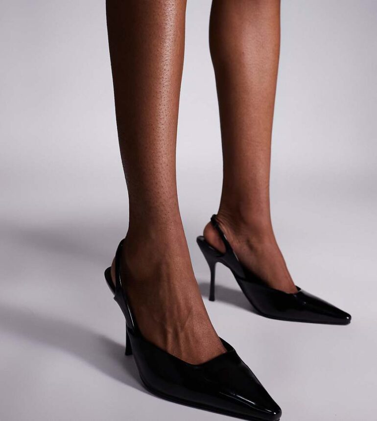Simmi London Wide Fit Darcia pointed slingback heeled shoes in black