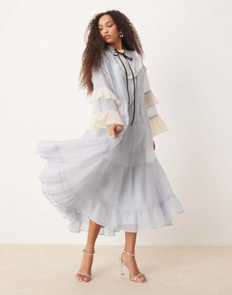 Sister Jane contrast tiered tulle maxi dress in pastel blue
