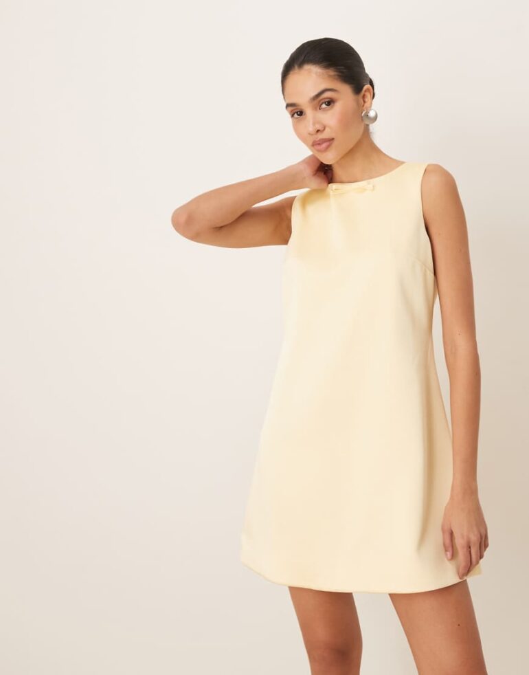 Six Stories satin mini shift dress in lemon-Yellow