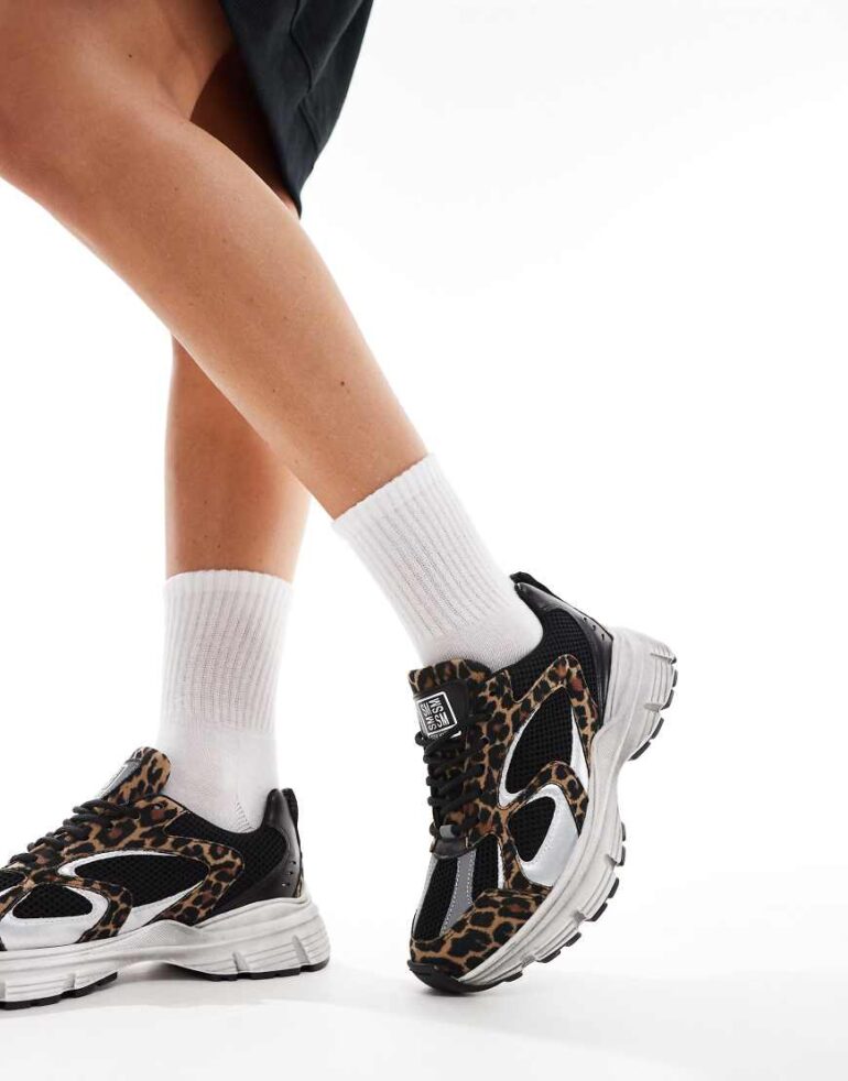 Steve Madden Plaja chunky trainers in leopard print-Black