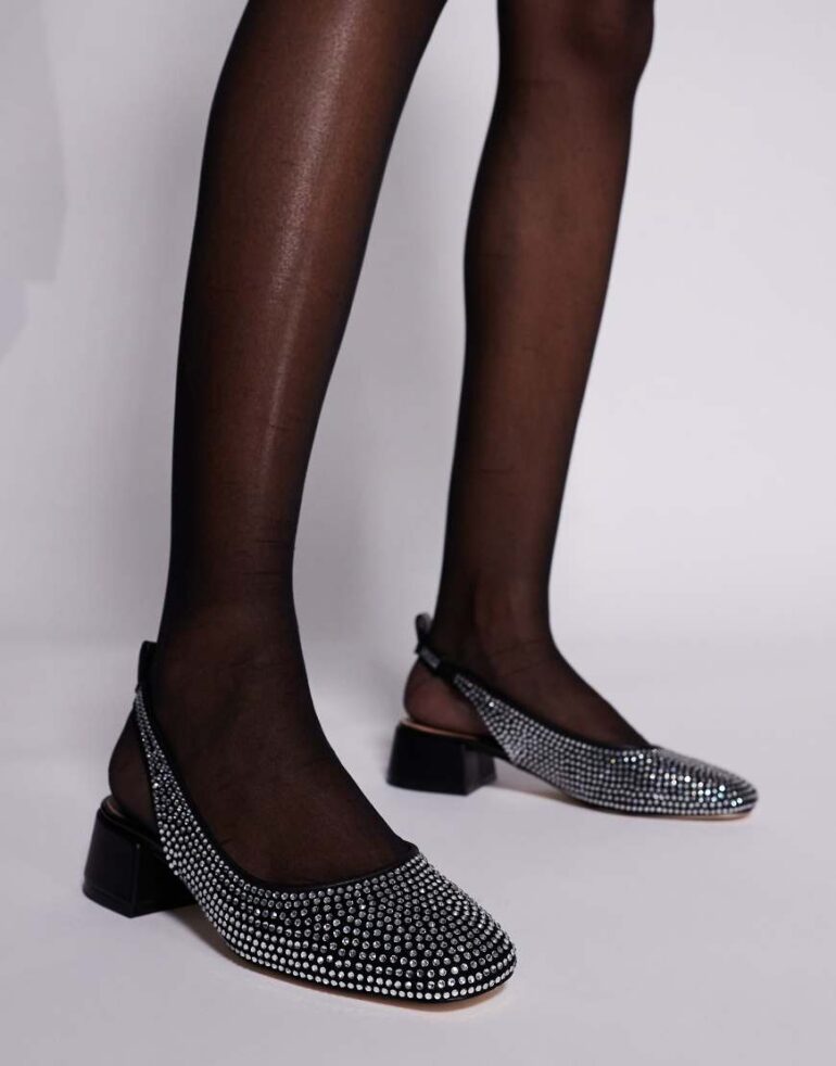 Steve Madden Smitten rhinestone embellished mesh block heels in black