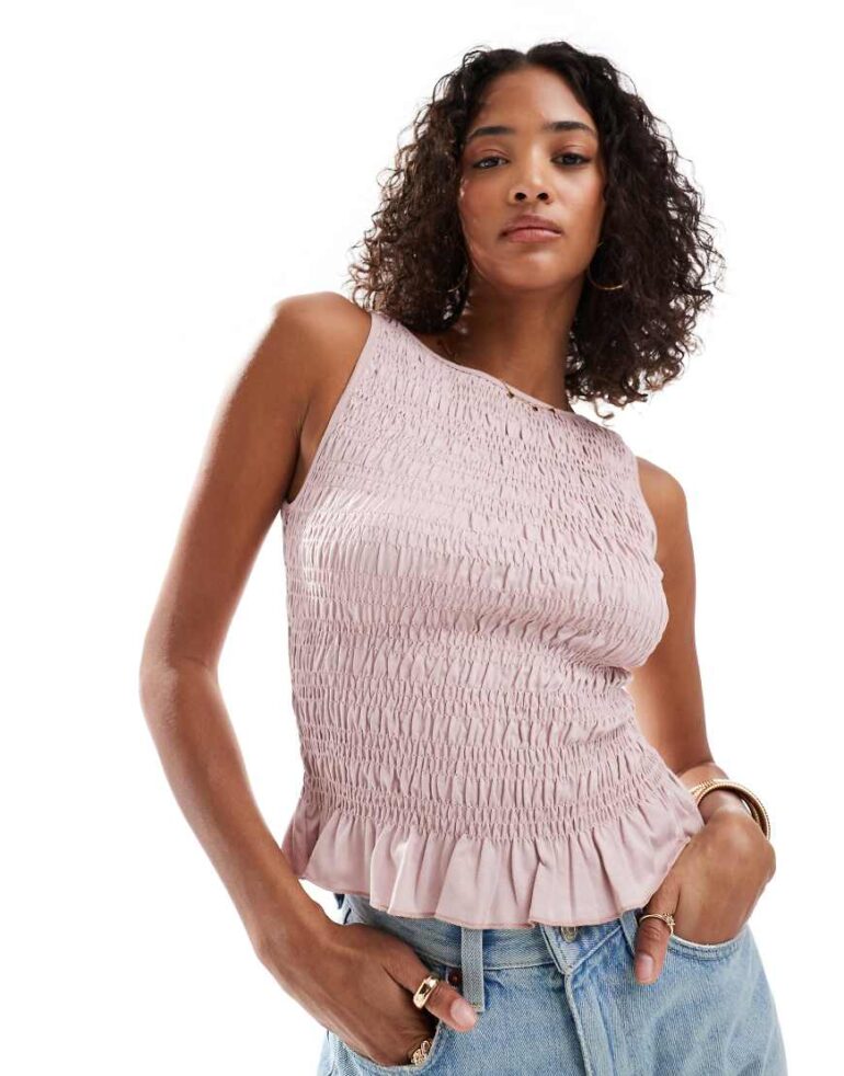 Stradivarius ruched tiered detail top in light pink