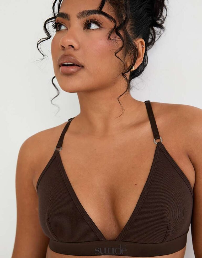 Sunde cotton/lyocell ribbed triangle bralette in brown