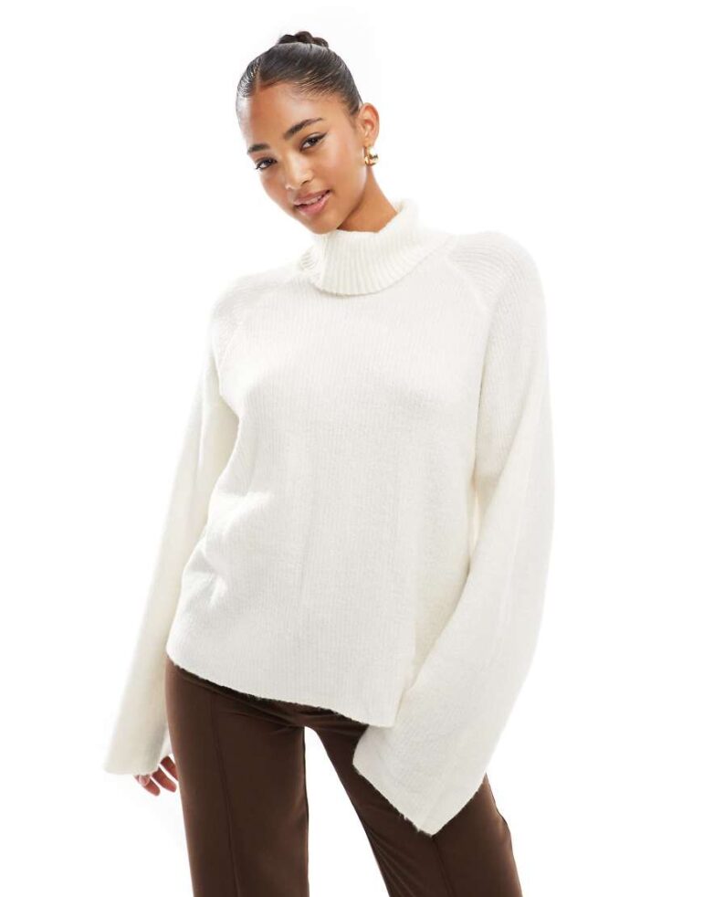 Threadbare turtleneck jumper in cream-White