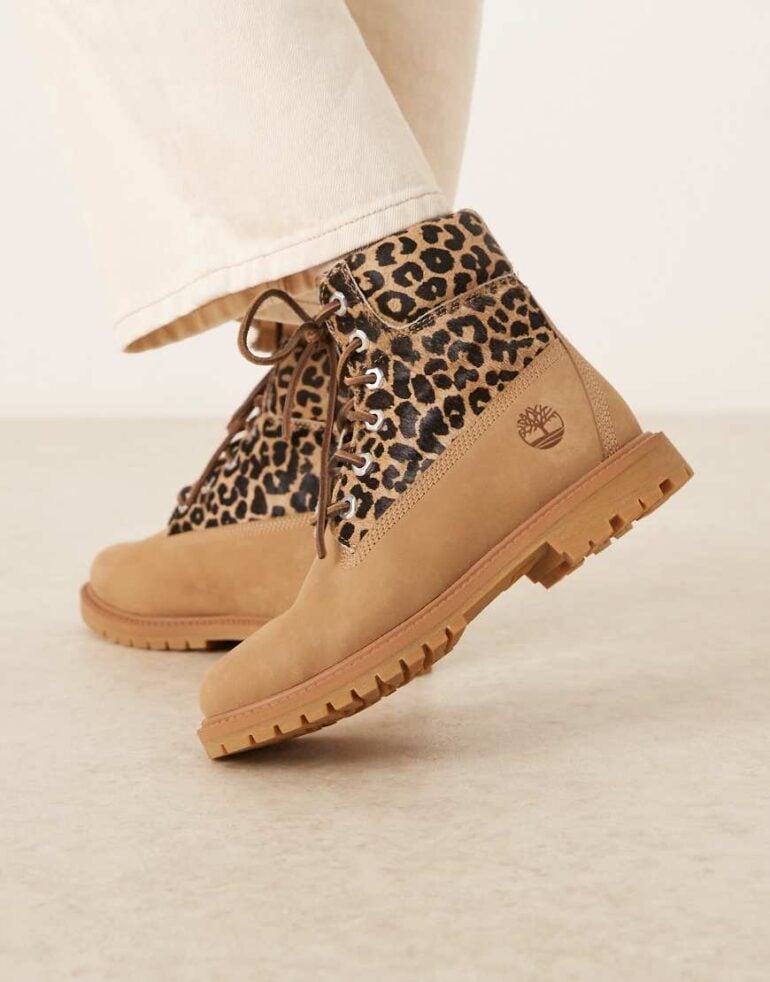 Timberland premium 6 inch boots in pony hair leopard print-Neutral
