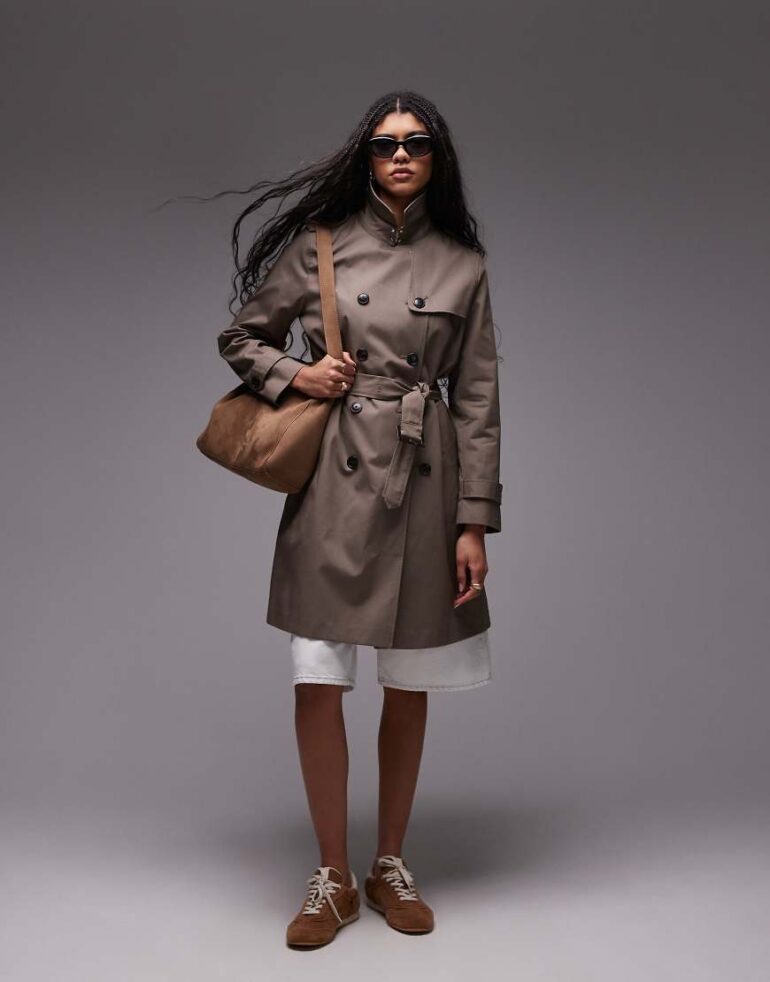 Tommy Hilfiger Water repellent slim trench coat in khaki-Brown