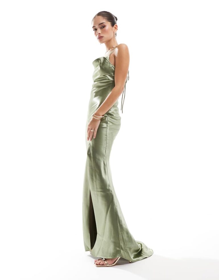 True Decadence Cowl-neck slip maxi dress in sage green