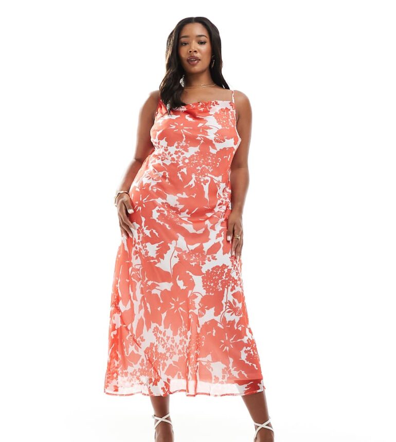 Vero Moda Curve cowl neck maxi cami dress in red floral print