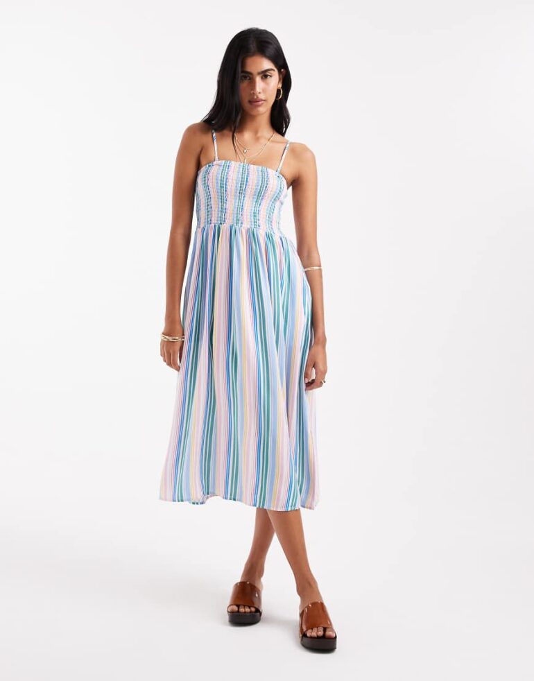 Vero Moda Easy shirred cami ankle dress in candy stripe-White