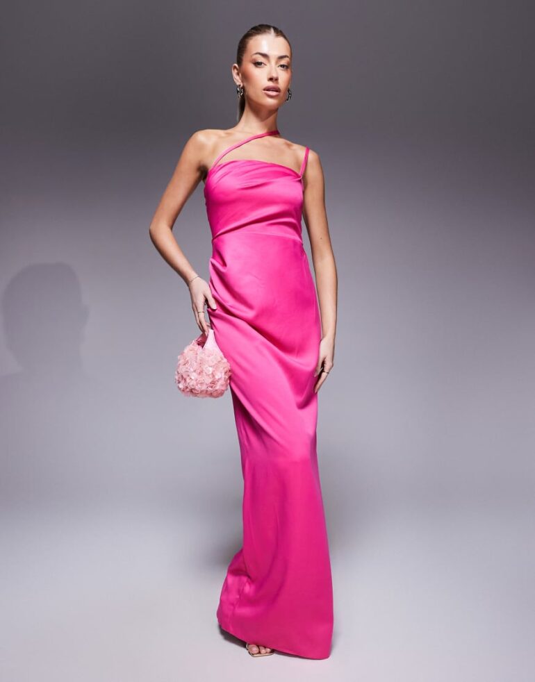 Vesper bandeau maxi dress with pleats in pink
