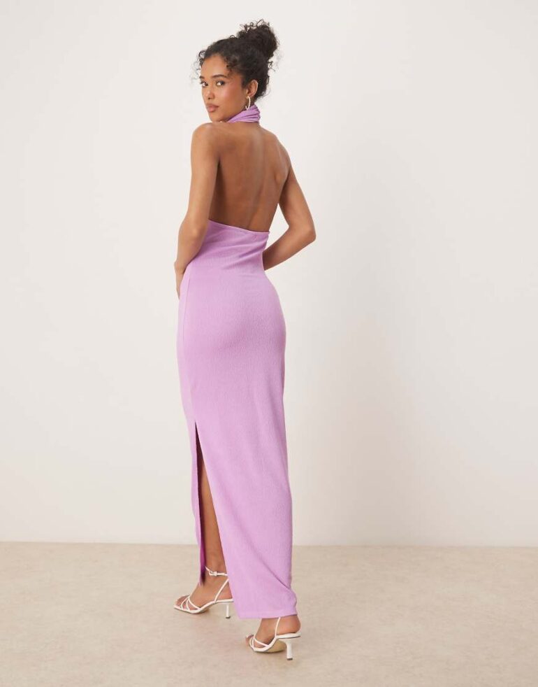 Vila textured cowl neck low back maxi dress in violet-Purple