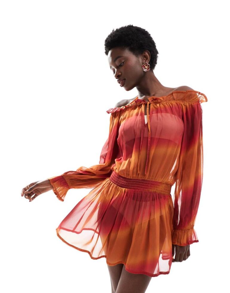 Wednesday's Girl ombre boho mini beach dress in orange