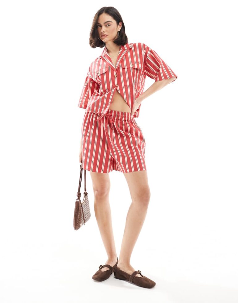 Wednesday's Girl striped boxer style shorts co-ord in red