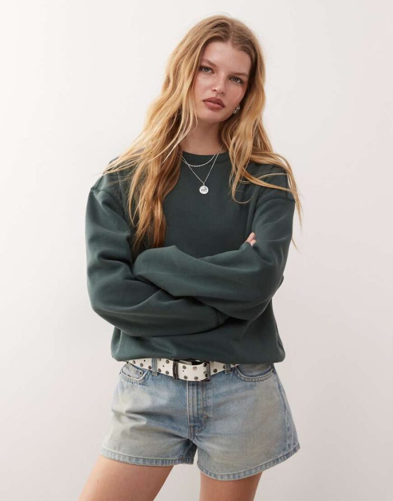 Weekday Essence sweatshirt in petrol green