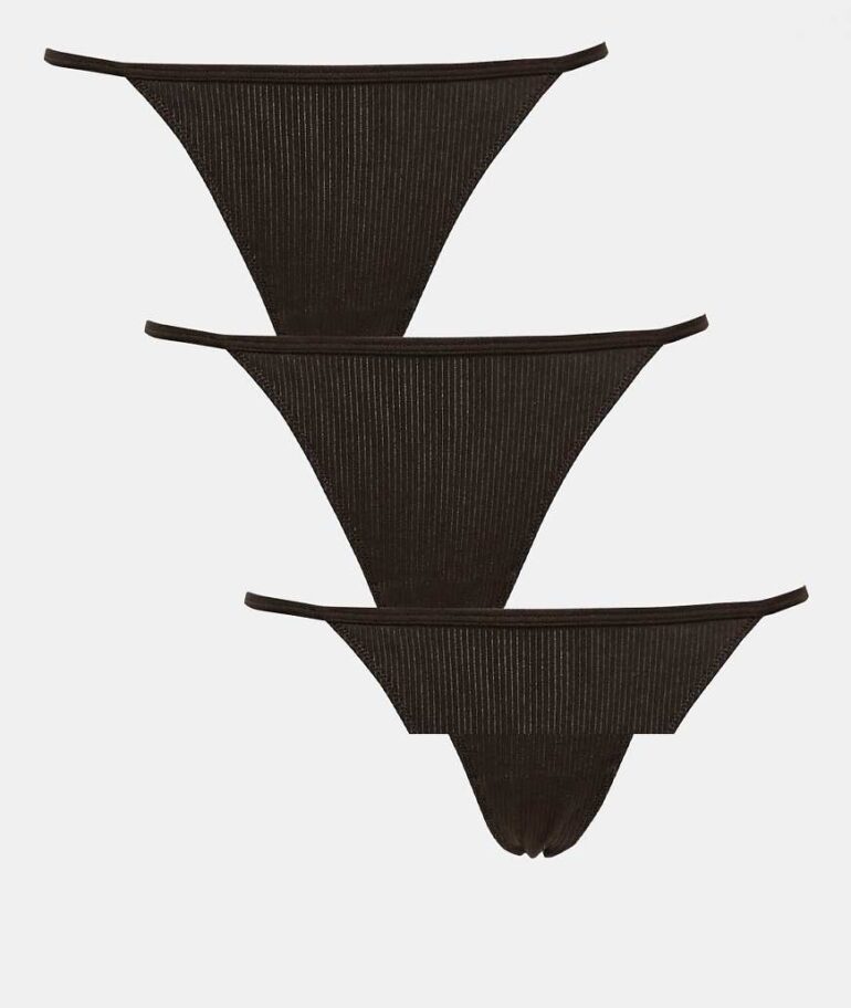Weekday ribbed thong 3-pack in dark brown