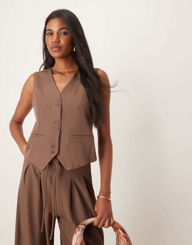 YAS tailored waistcoat co-ord in coffee-Brown