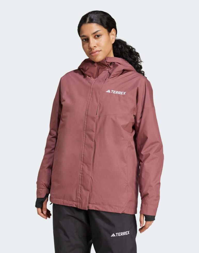 adidas Terrex multi 2l rain. rdy insulated jacket in burgundy-Red