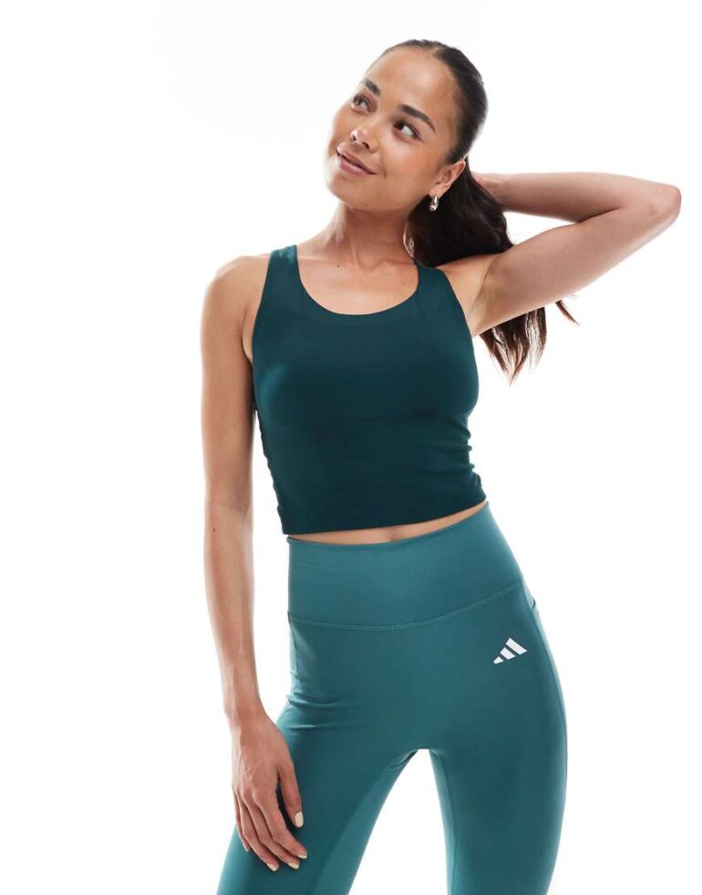 adidas Training Adidas all me medium support bra tank top in aurora ivy-Green