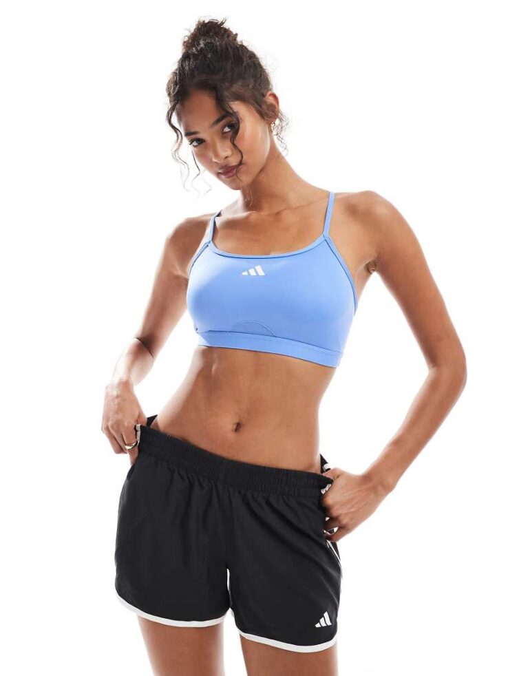 adidas Training Aeroreact 3-stripes bra in blue fusion