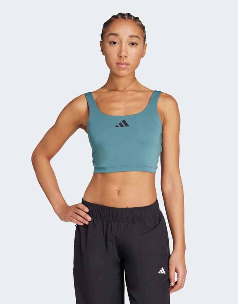 adidas Training Power light support bra tank in preloved teal-Blue