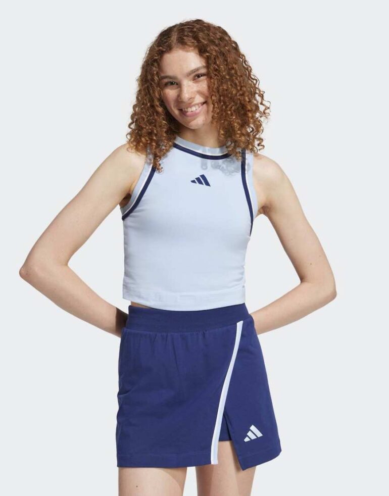 adidas performance Essentials color-pop cotton crop tank top in glow blue