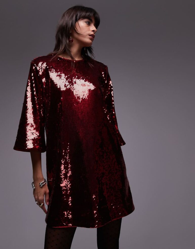 & Other Stories all over sequin mini dress in red