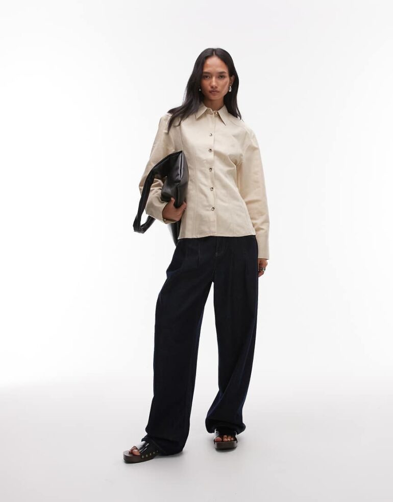 & Other Stories bold shoulder shacket in beige-Neutral