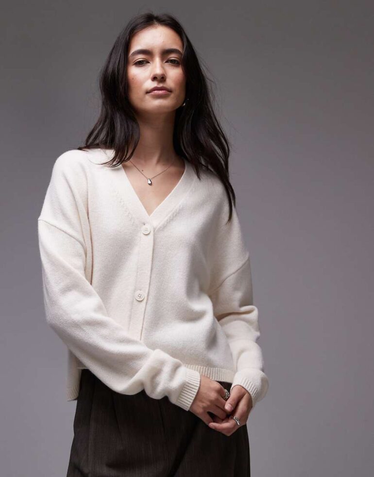 & Other Stories knitted cardigan with v-neck in light beige-Neutral