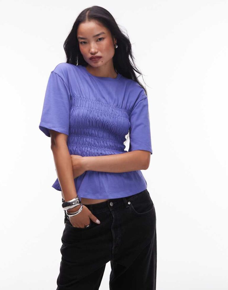 & Other Stories top with ruche corset detail in purple-Blue