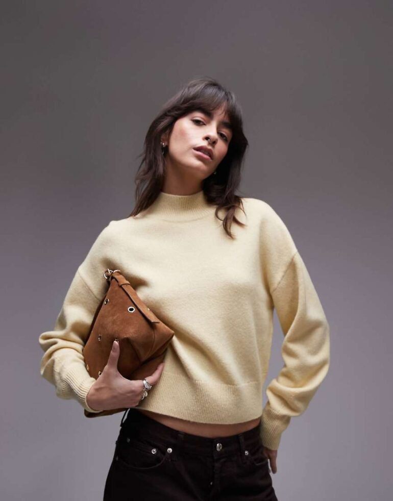 & Other Stories wool blend mock neck jumper in light yellow-Neutral