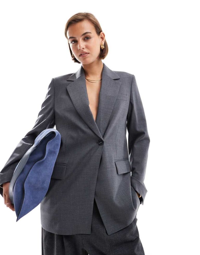 & Other Stories wool blend single breasted blazer in grey