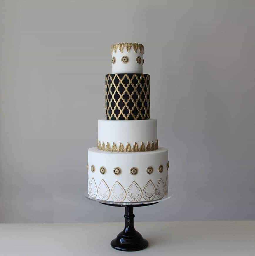 Black, White and Gold Moroccan Lattice Wedding Cake Black, White and Gold Moroccan Lattice Wedding Cake