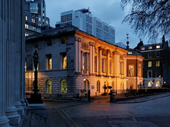 A beautiful historical structure showcased at twilight.