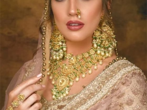 Elegant portrait showcasing traditional dress and intricate accessories