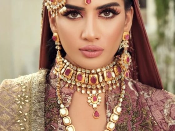 A beautiful portrait of a woman adorned in traditional jewelry.